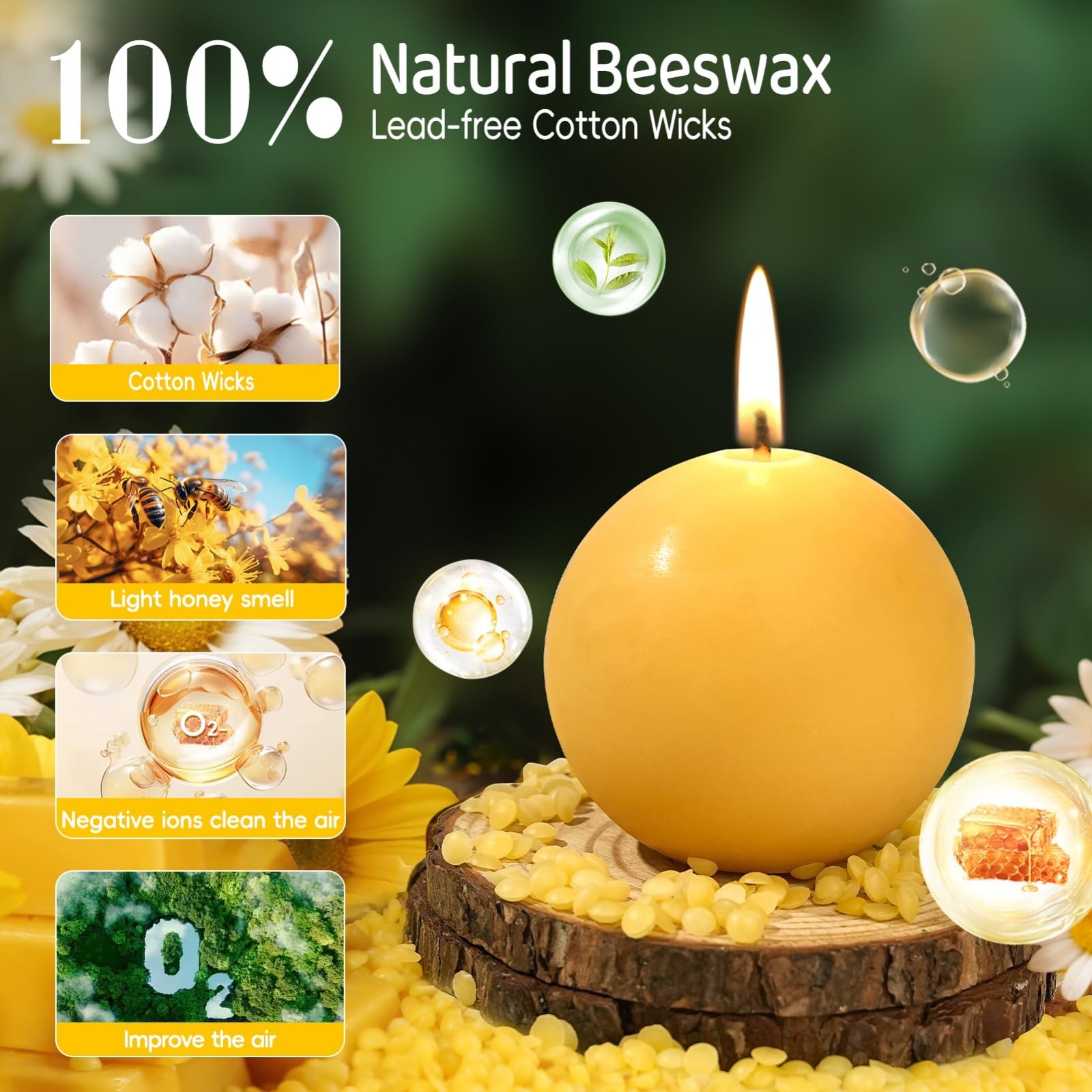 4 Pack Hand-Poured Beeswax Round Candles – 120 Hour Long Burning, Non-Toxic, Uns