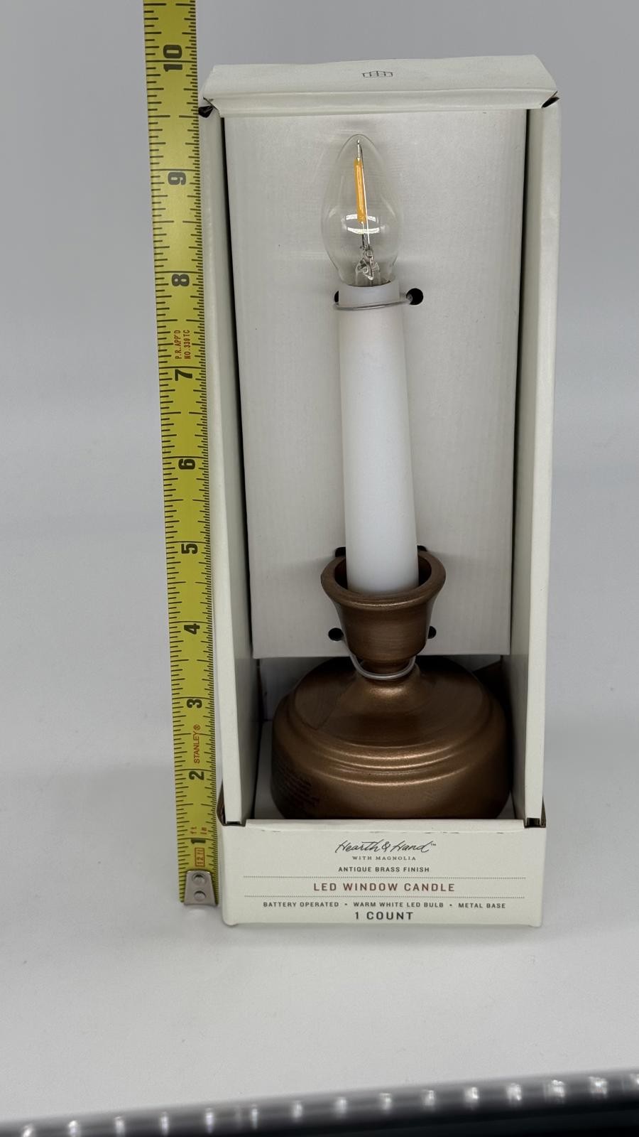 Hearth & Hand Magnolia LED Window Candle Antique Brass Finish – Battery Operated