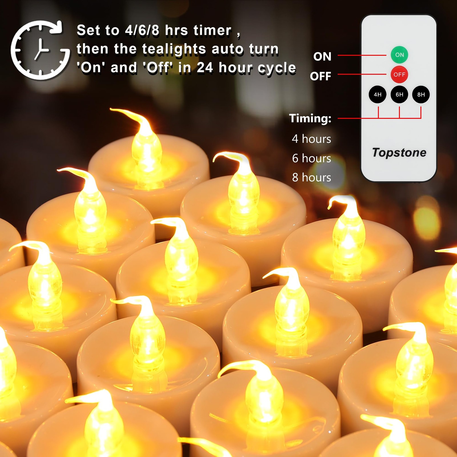 12 PCS CR2450 Battery Flickering Flameless Tea Light Candles Yellow Votives