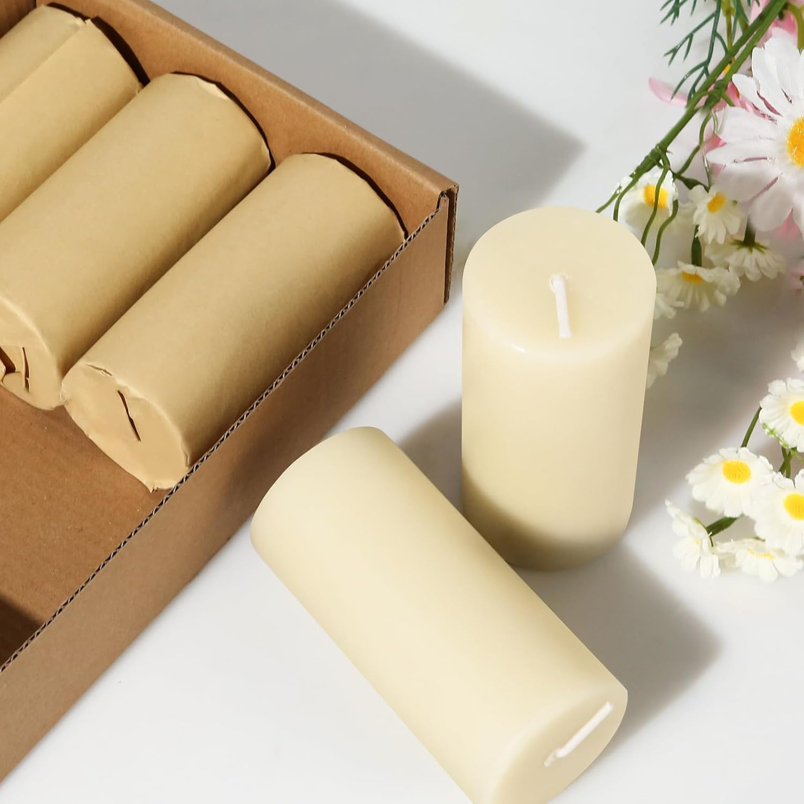 Beeswax Candle Bulk 2×4 Inch Unscented White Long Burning Dripless Smoke-Free