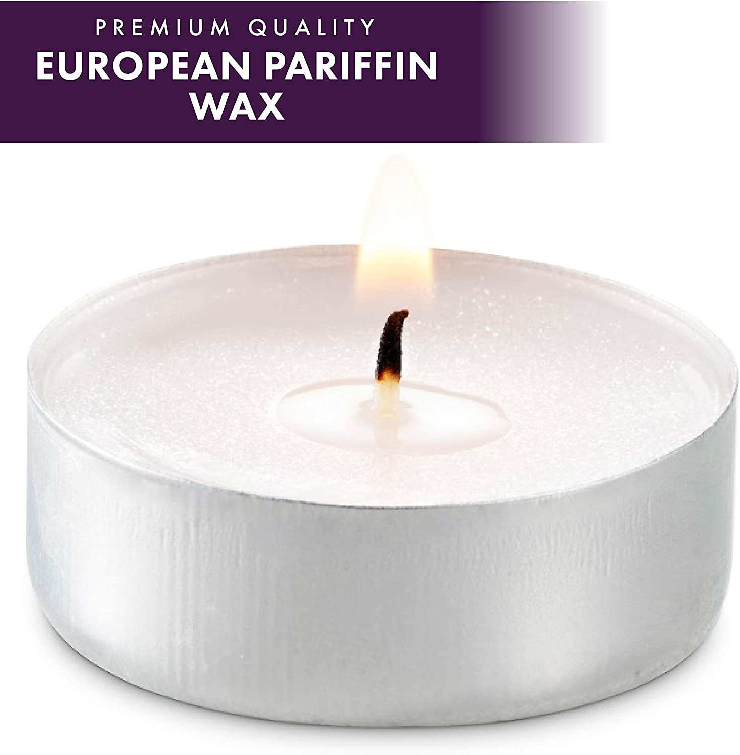 Unscented Tea Light Candles 100 Pack | 4-Hour Long Burn, Smokeless, Dripless