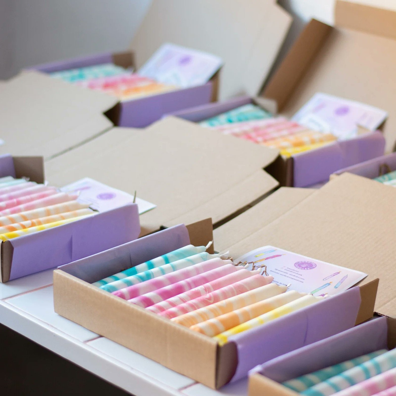 Marble Rainbow Taper Candles 10-Pack 8in Nordtrice Handmade Natural Wax Gift Set