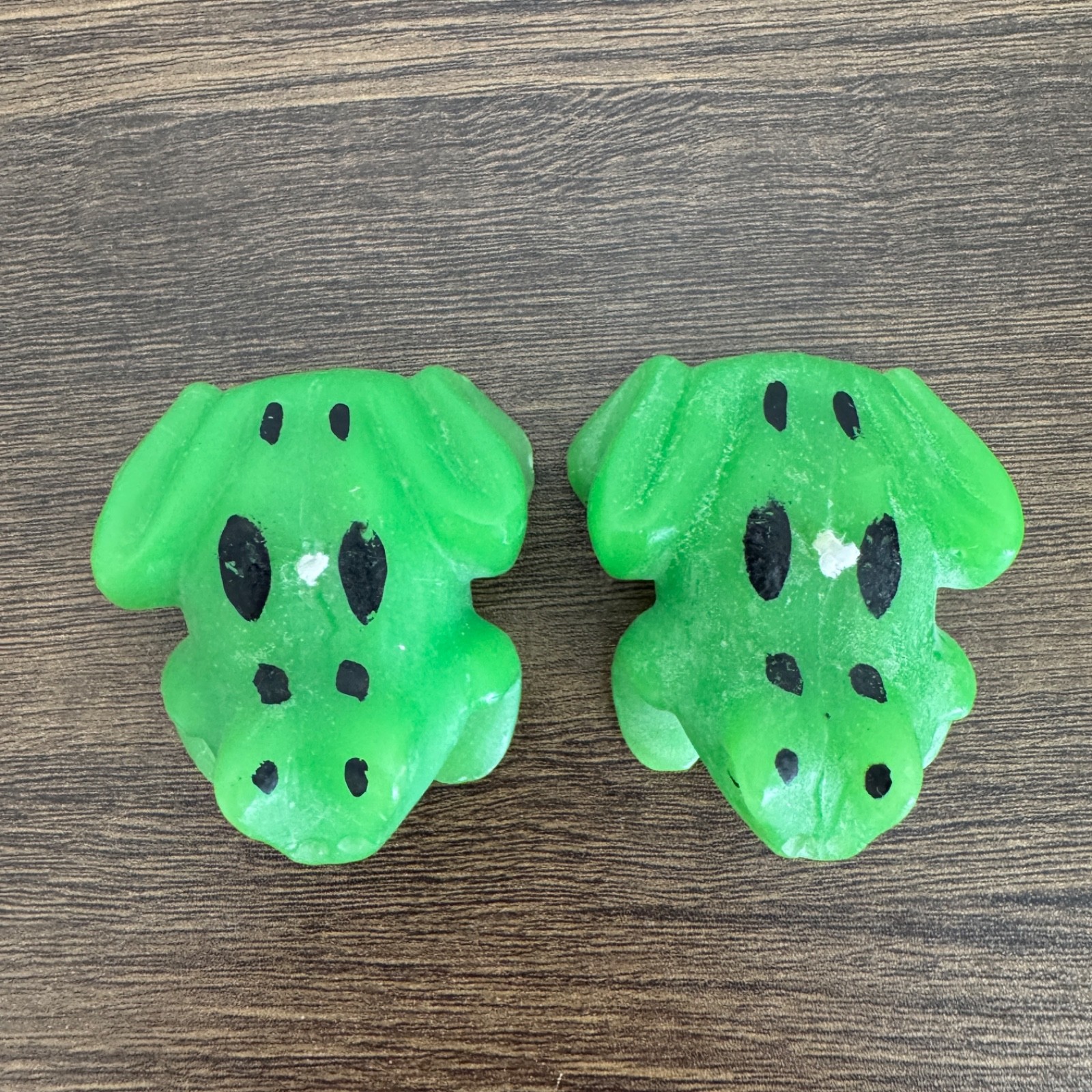 Vintage Molded Wax Candle Frog Shaped Green with Spots Small Never Lit_Set of 2