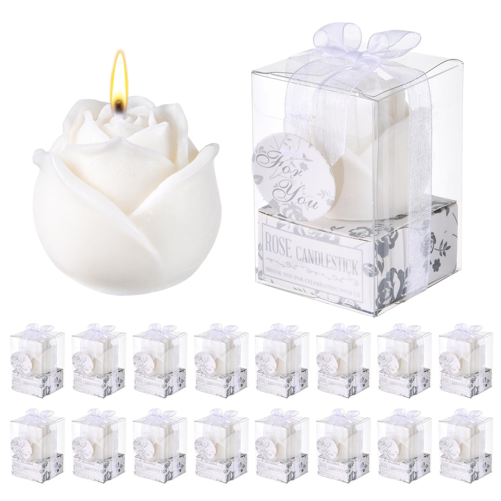 24 Set White Rose Flower Shape Candle Bulk Wedding Party Favors Romantic Hand…