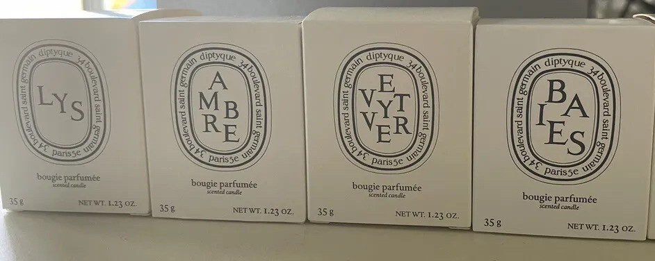 Diptyque Candle Set 4 Candles 1.23oz Figuier, Vetyver, Feu De Bois, Roses