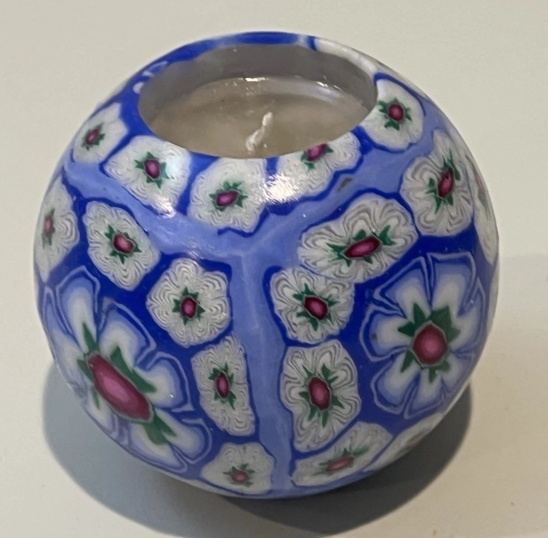 Lot Of 2 VTG 90s Glowing Candle Blue White Globe Candle Millefiori NEW!