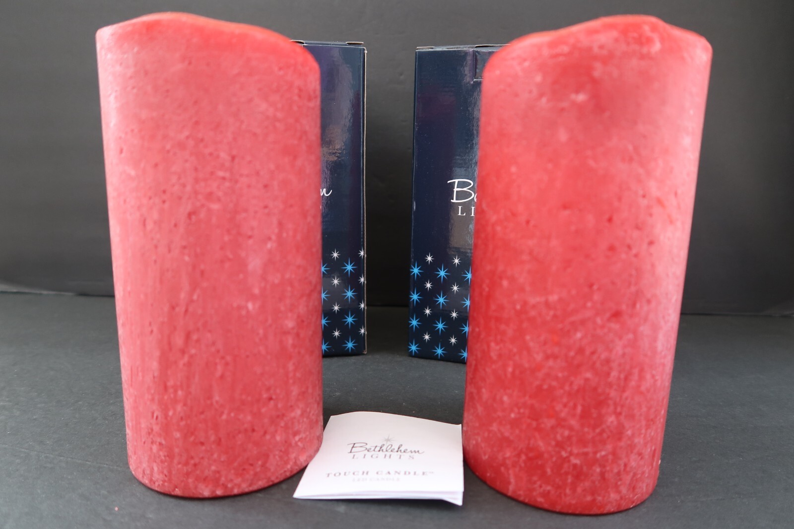 2 RED Bethlehem Lights Flameless Pillar Candle Touch Timer Blow Out Christmas 7″