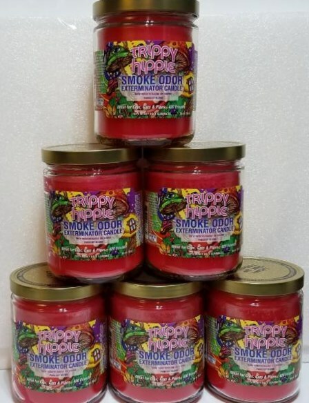 Smoke Odor Exterminator 13 oz Jar Candle, Trippy Hippie Set of Six Candles.