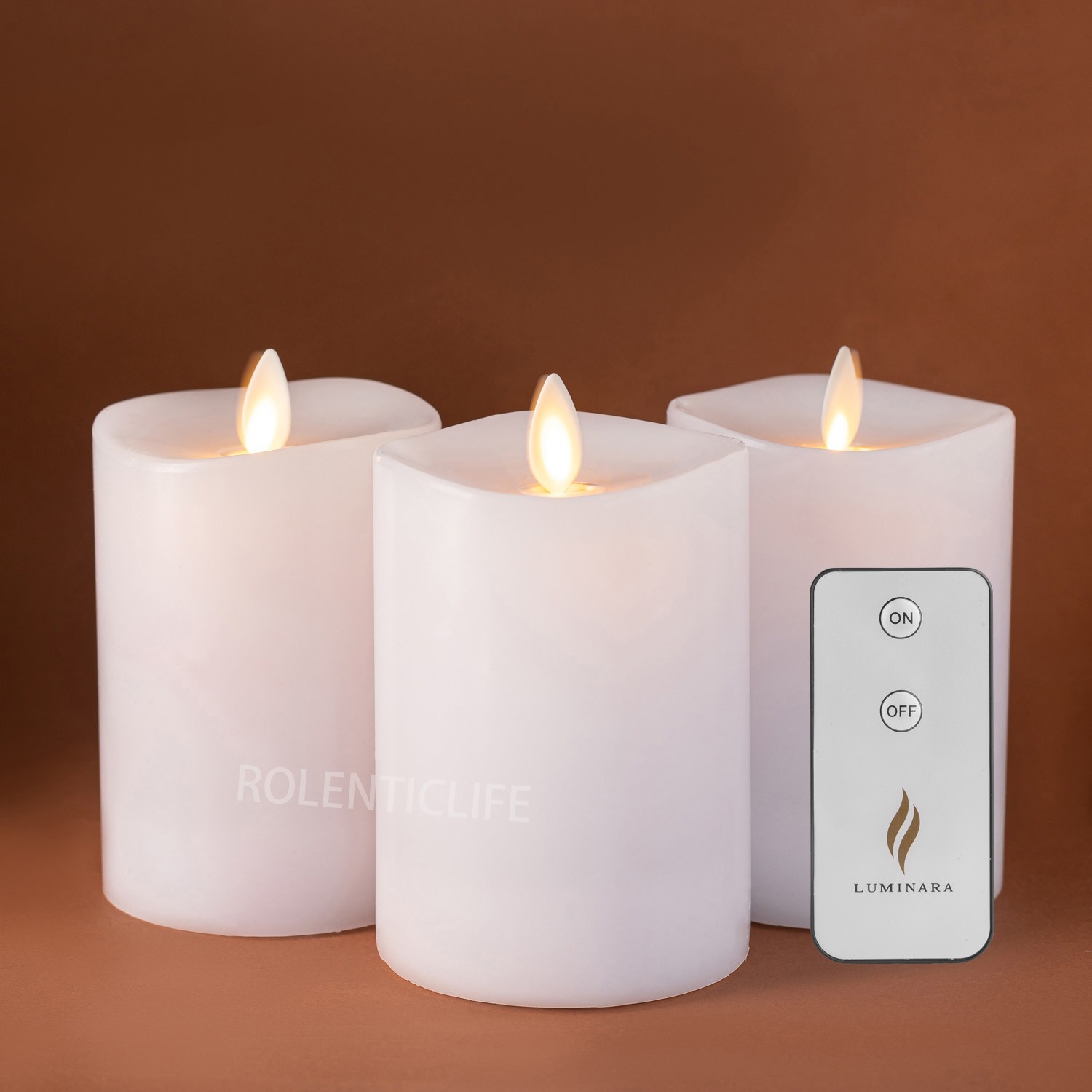 Luminara Flameless Pillar Wax Battery Operated Candles with Remote Set of 3