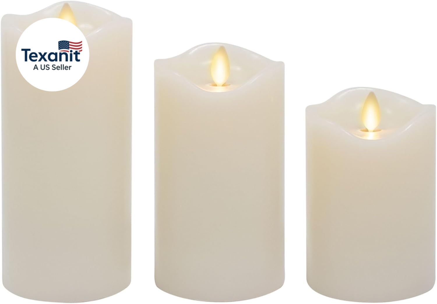 by Luminara Set of 3 Flameless LED Flickering Moving Flame Pillars (3″ X 4.5″, 5