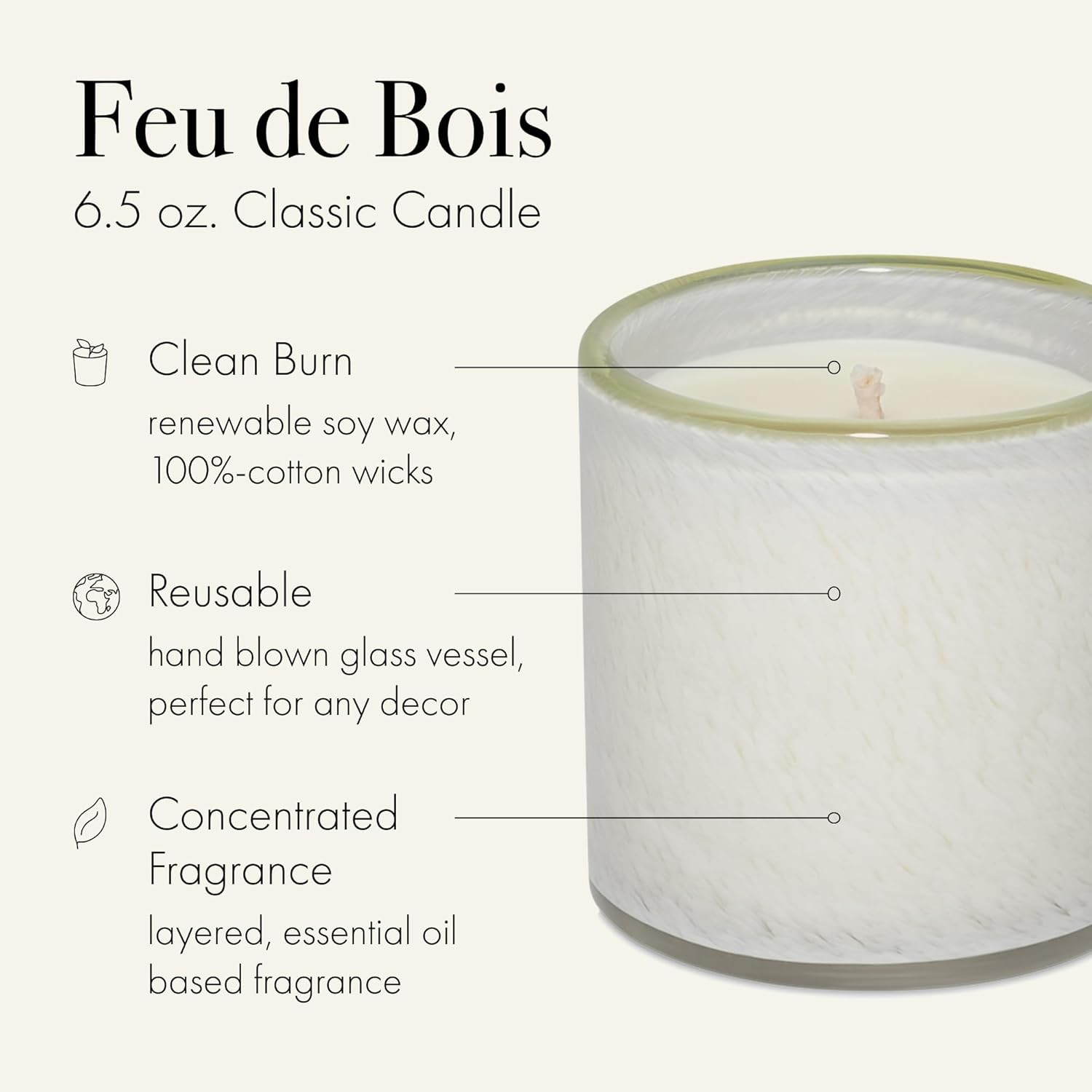 New York Classic Candle, Feu De Bois – 6.5 Oz – 50-Hour Burn Time – Reusable, Ha