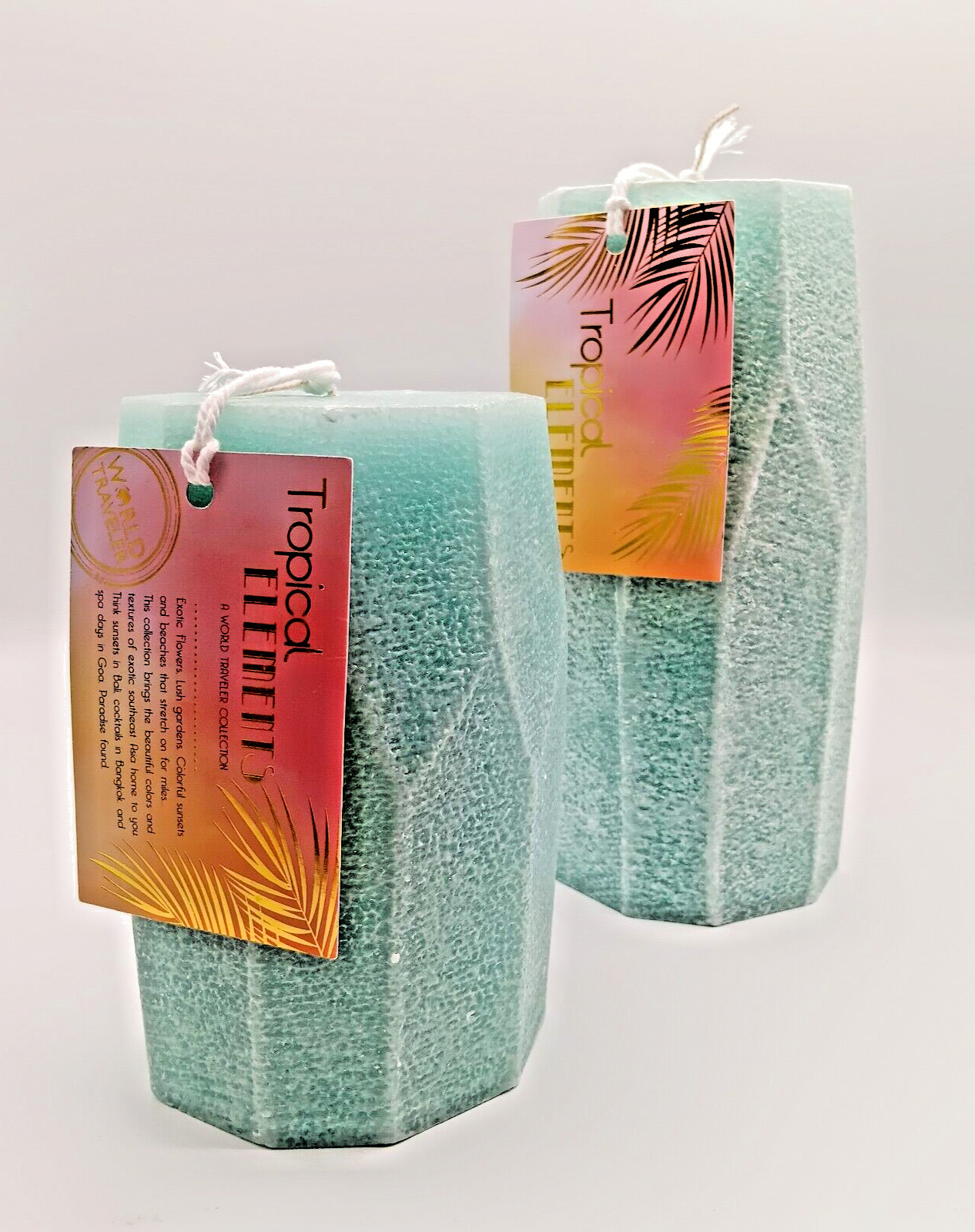 200 hour Geometric candle/ Pastal Green 2 pices set (4 in x 8 in) /(4 in x 6 in)