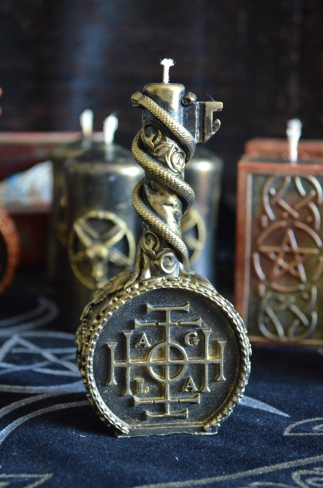 Fortune Key Beeswax Candle Hand Painted Gold Luck Altar Ritual Witchy Gift