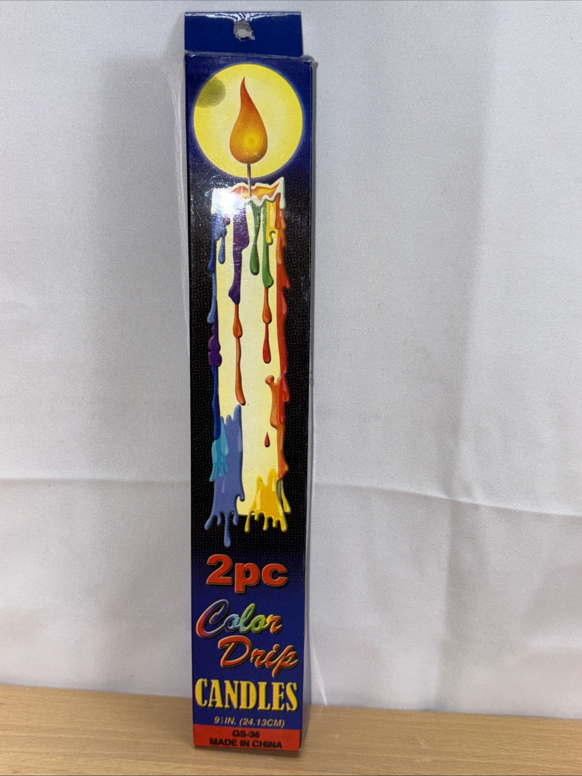 2pc Color Drip Candles 9.5” GS-36 Rainbow Drip Tapers New in Box Retro Party
