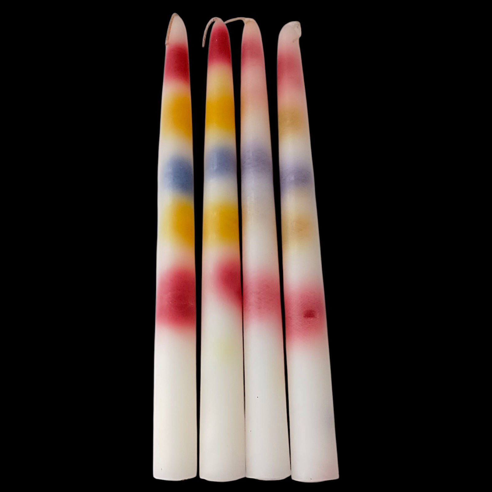 4 Vtg Color Drip Candles Wine Bottle Decor Multicolor NEW 2 In Each Box 70s 9.5″