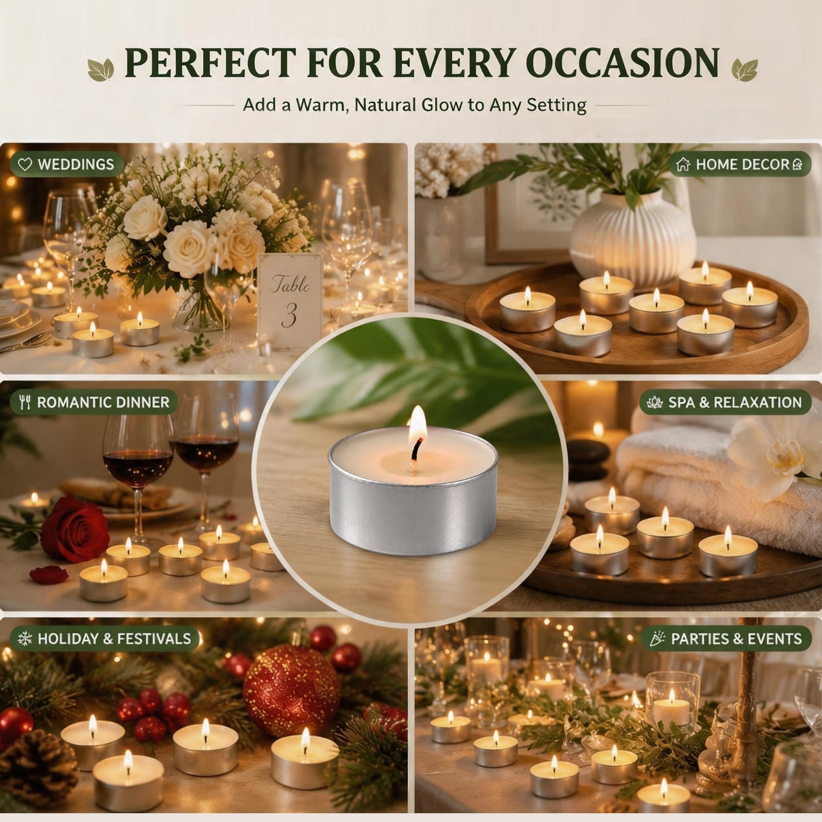 100 Pack Tea Light Candles – Long Burning 6-7 Hours, Bulk Tealights for Events