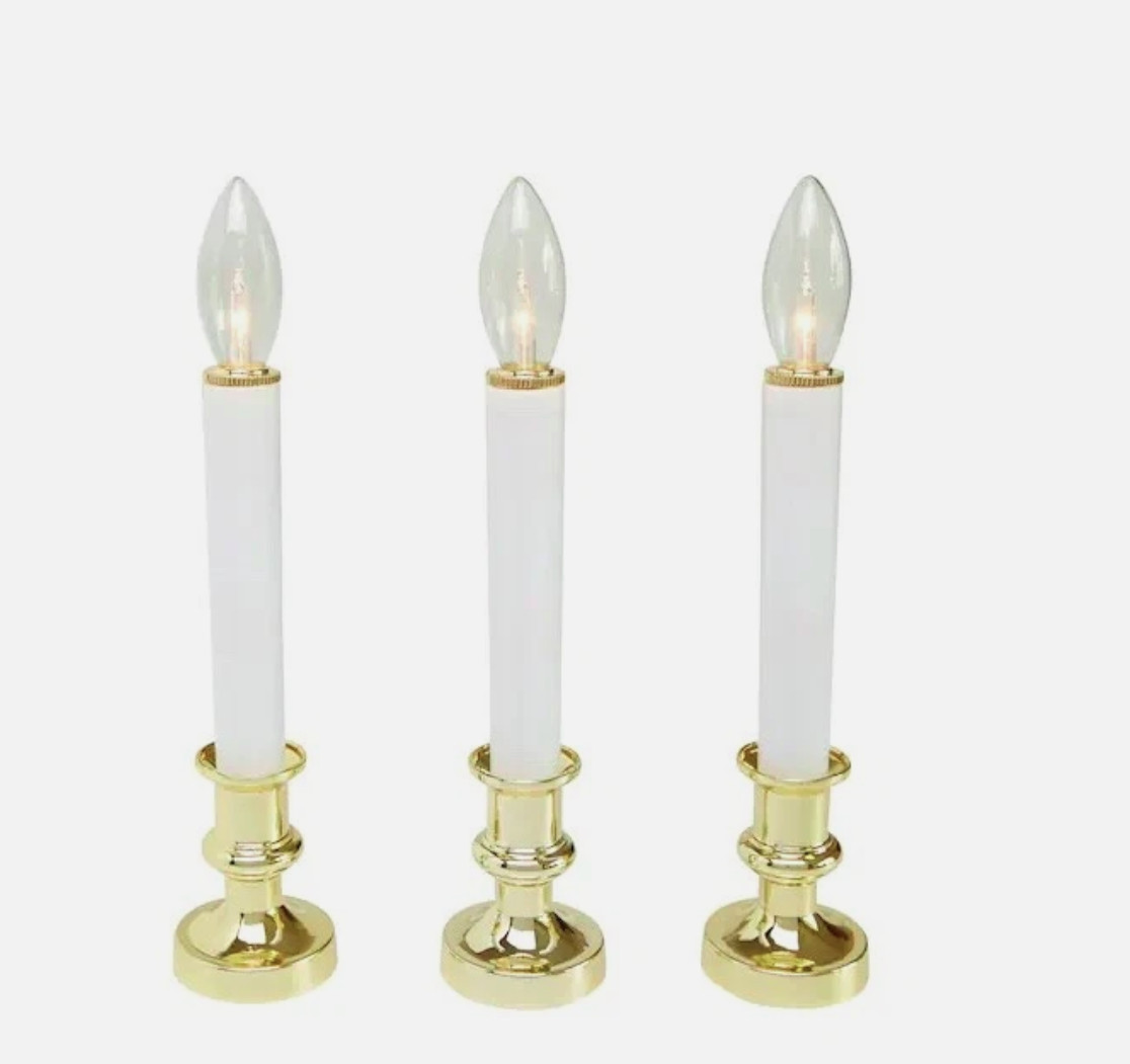 Pack Of 6- GE Window Candle Christmas White Lights, NEW AA Battery 9” Gold Decor