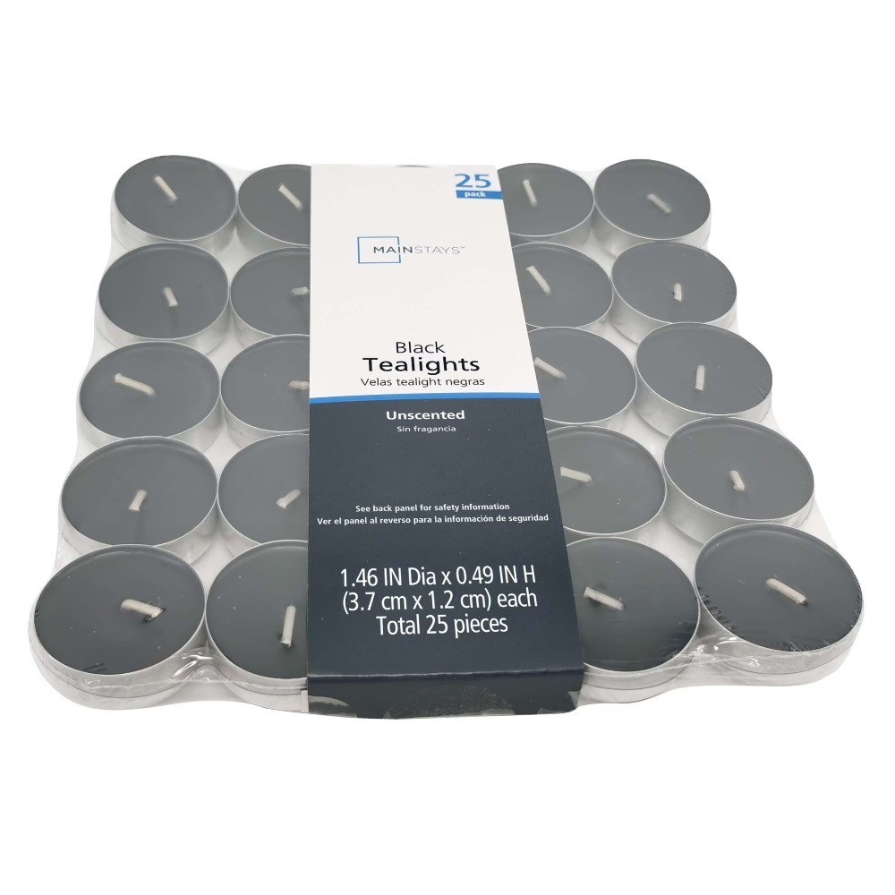 Black Unscented Indoor/Outdoor Tealight Candles, 25 Count