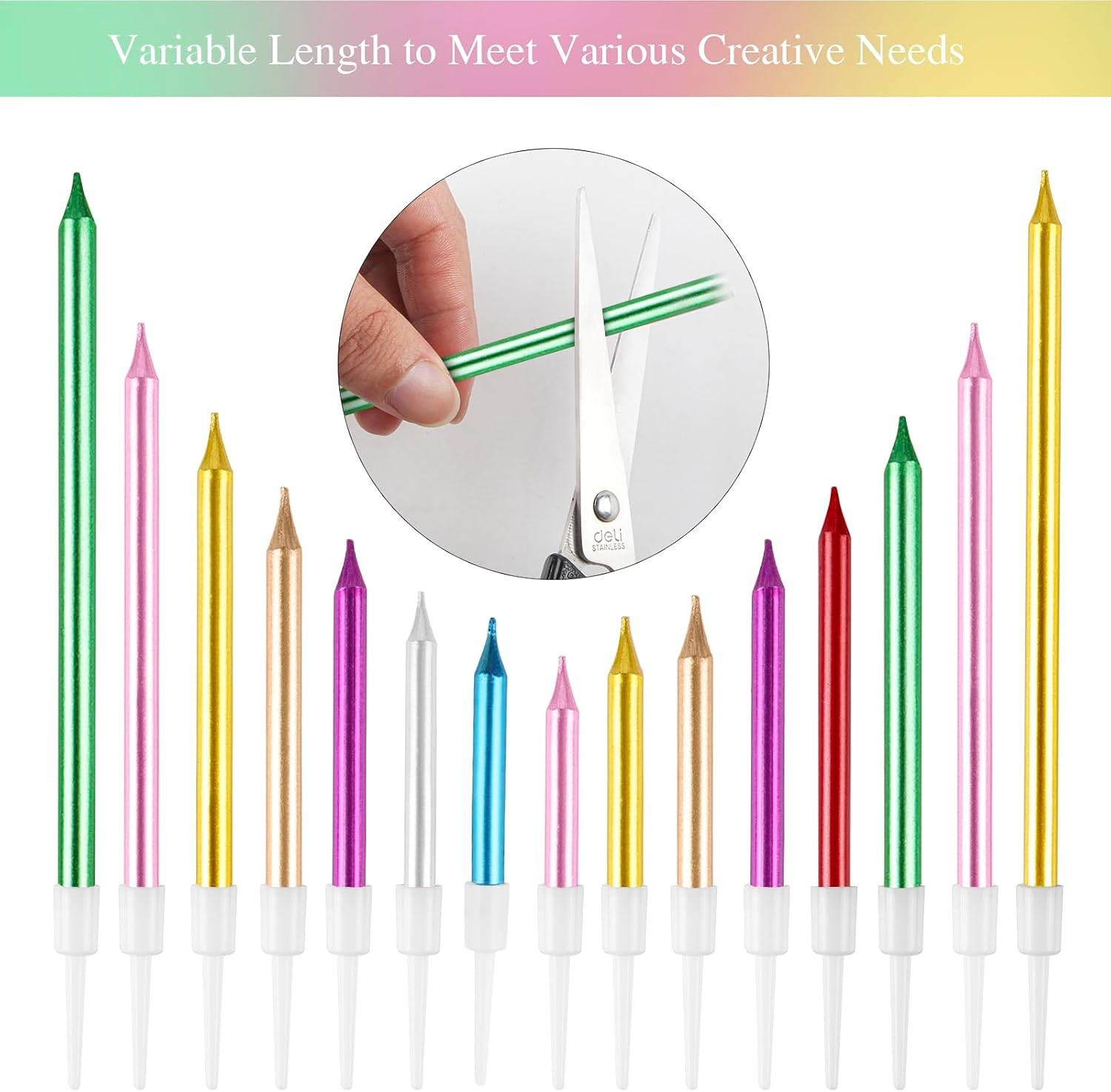 40-Count Color Birthday Candles – Long Thin Metallic Candles, Cake Candles, Birt