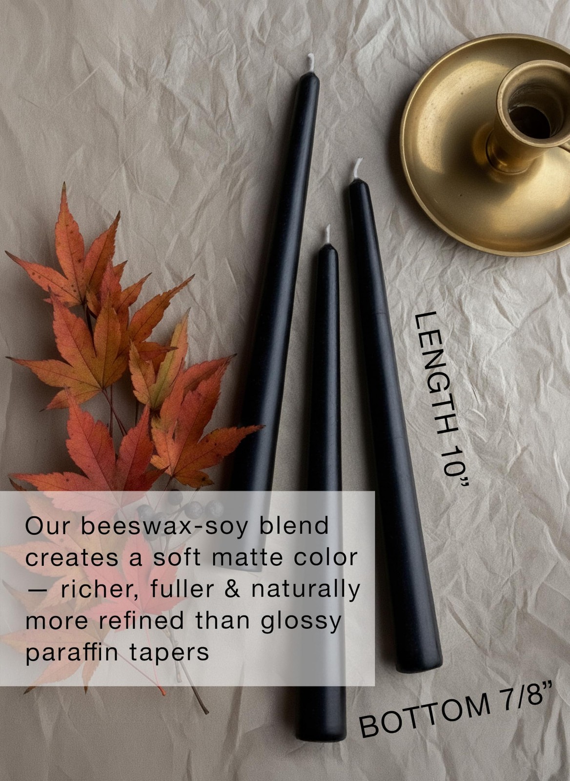 Black Taper Candles 10 Inch 4 Pack Long Burning Unscented Tall Beeswax Soy