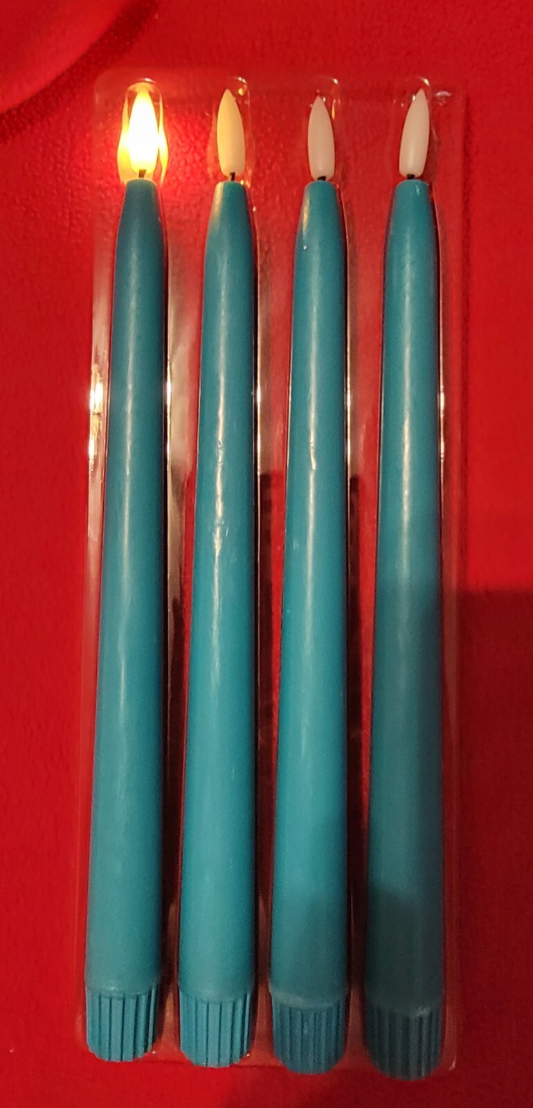 4 Pack Flameless Fanna LED Turquoise Taper Candles Timer Remote Battery Operated