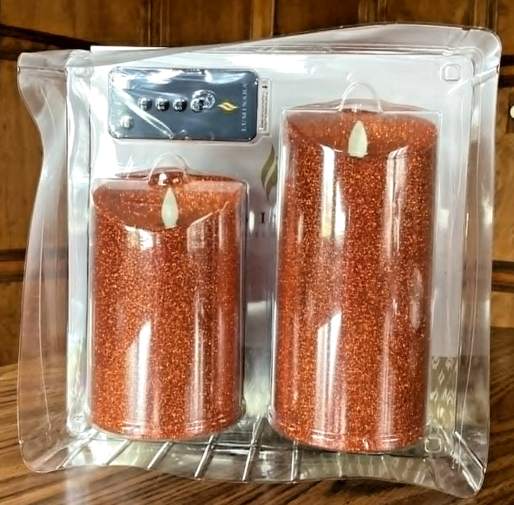 Luminara Flameless 5″&7″ Glitter Candle Set In RUST – NEW & FREE FAST SHIPPING