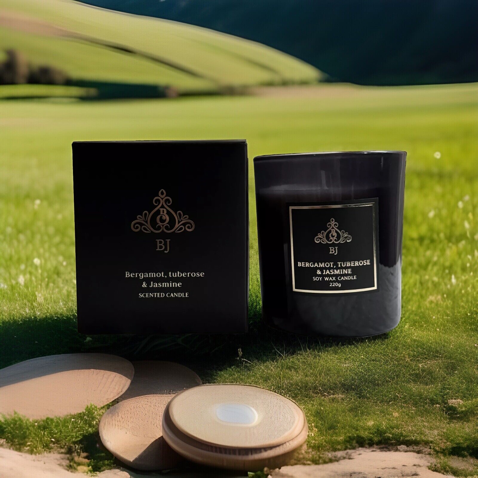 Bergamot, Tuberose & Jasmine Soy Candle,45 hours burning time,220g-Free Shipping