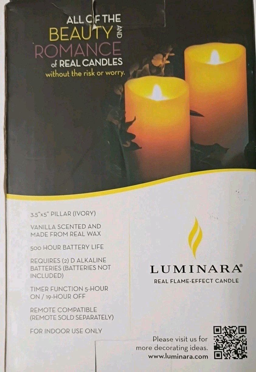 Luminara Flicker Flameless Candle Vanilla Scented Wax Pillar Timer +Bonus Remote