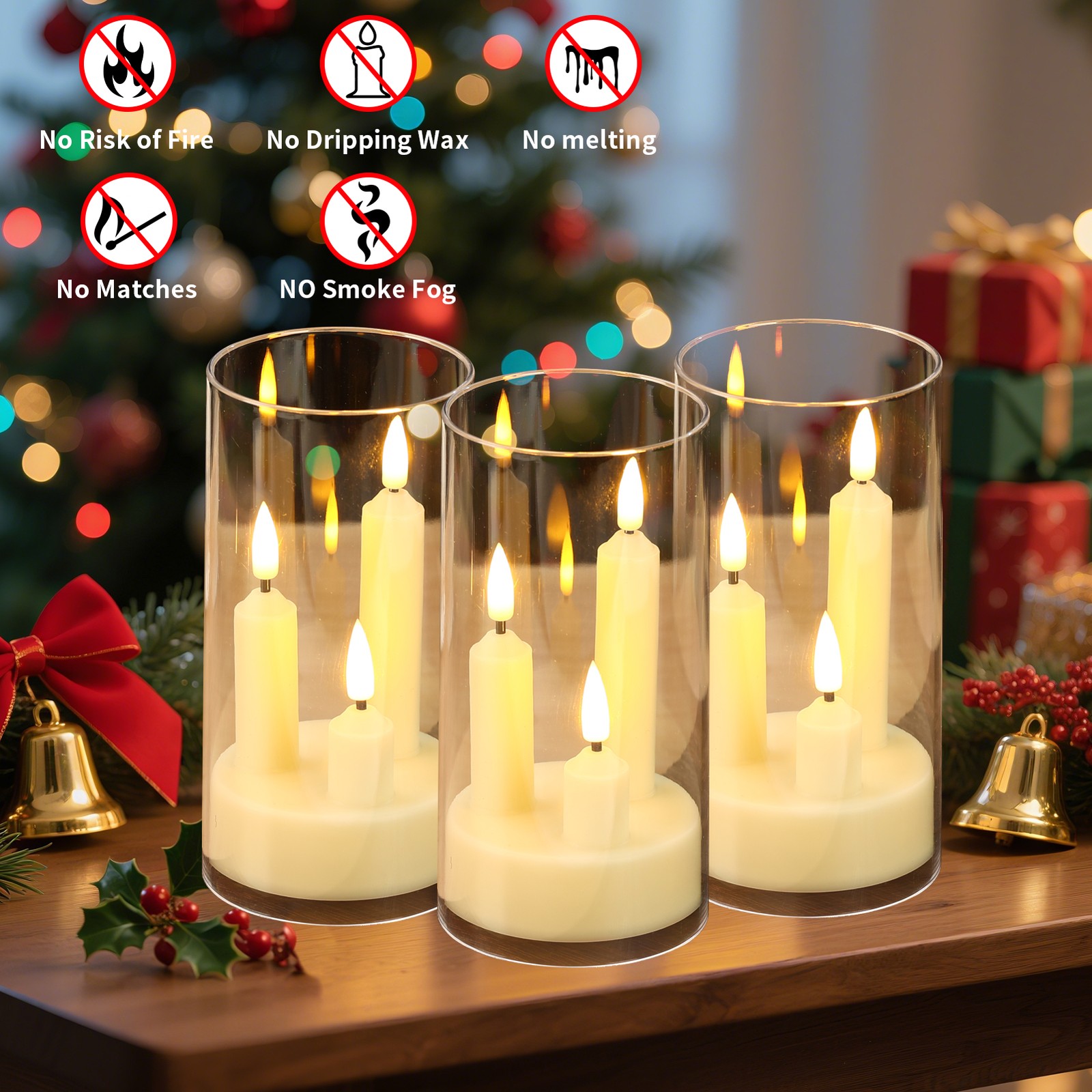 3-in-1 Flameless Flickering LED Taper Candles Battery Operated Wedding Party US
