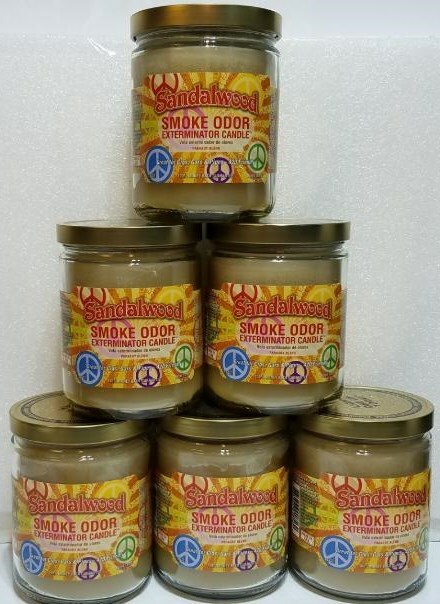 Smoke Odor Exterminator 13 oz Jar Candle, Sandalwood Set of Six Candles.