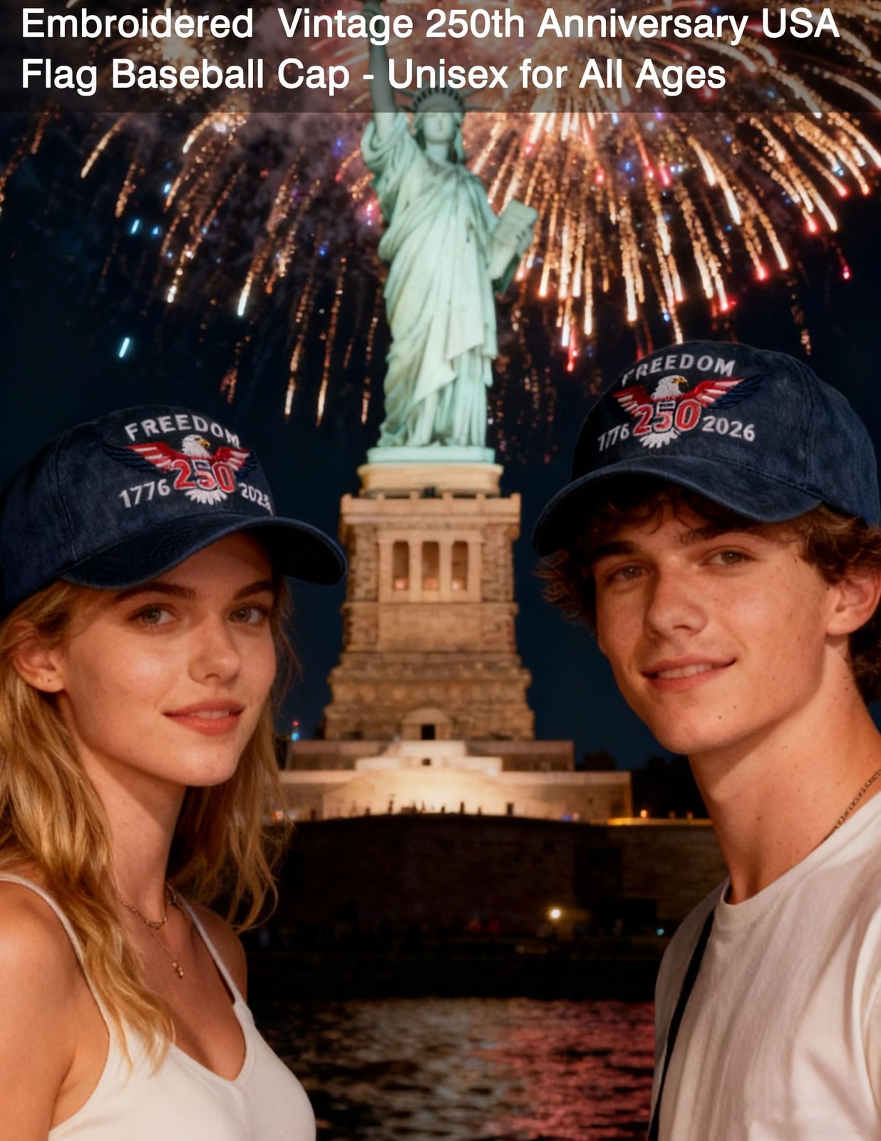 Patriotic American Baseball Cap Vintage Embroidered Eagle 250th Anniversary Unis