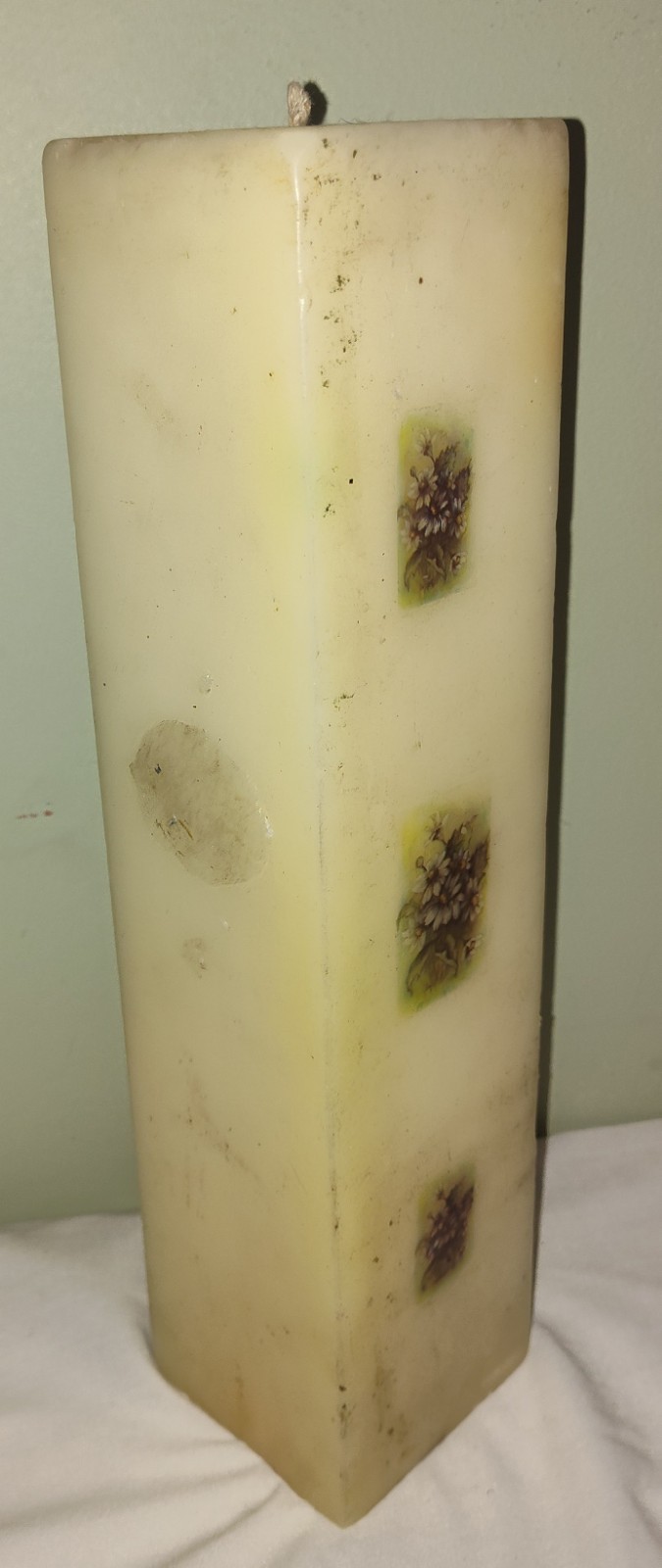 Vintage Tall Candle Square Pillar 13″ Unburned