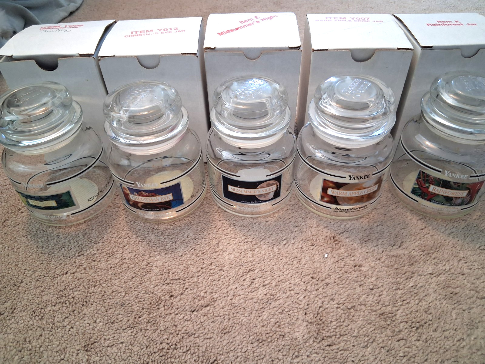 Set of (5) Yankee Candle Collectible Glass Jars Empty–FREE SHIPPING!