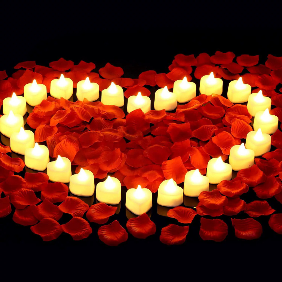 Rose Petals and Candles Set for Romantic Decoration, 24 Pcs Heart Candle Lights
