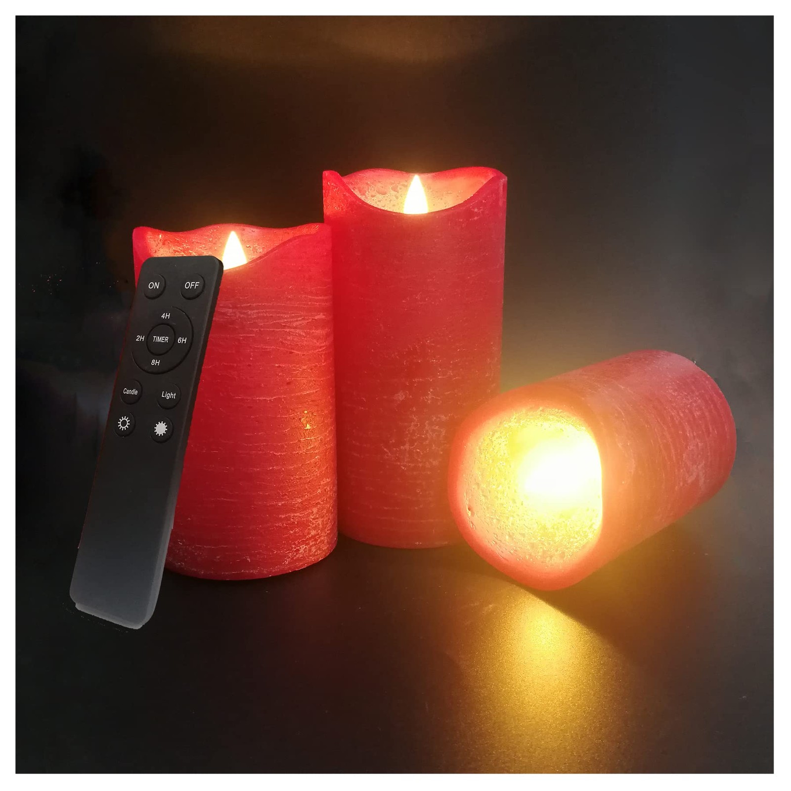 3 PCS Red Real Wax Flameless LED Pillar Candle 3Dx4/5/6 Inch Remote Timer