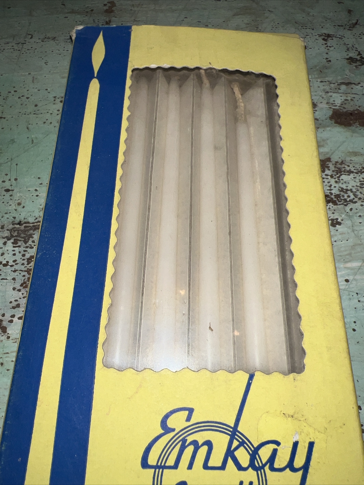 Lot of 10 Ivory Cream Dipped 16” Taper Candles Emkay Flower Tapers