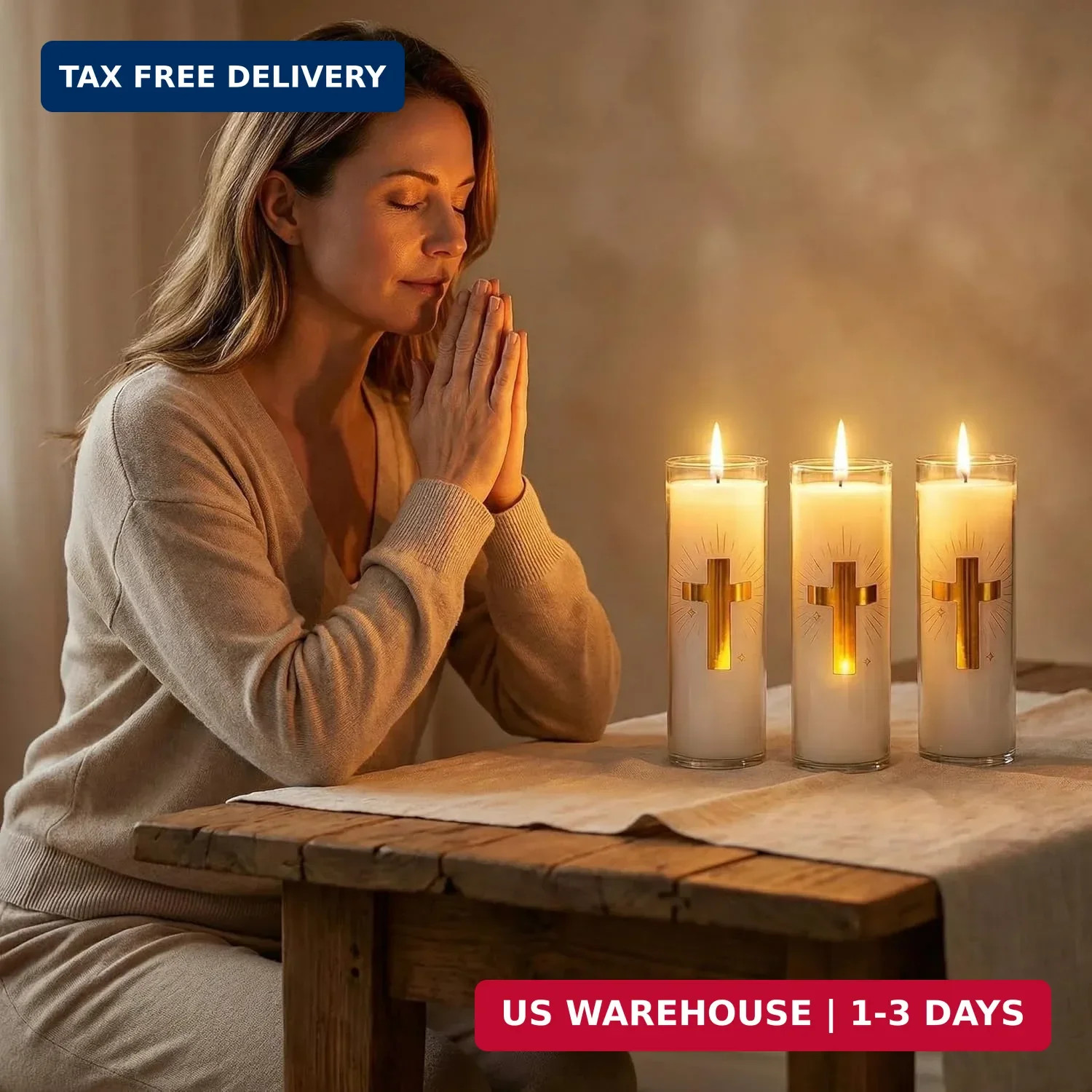 White Beeswax Candle – 2 Pack, 160-Hour, Blessed for Church, Wedding, Prayer & H