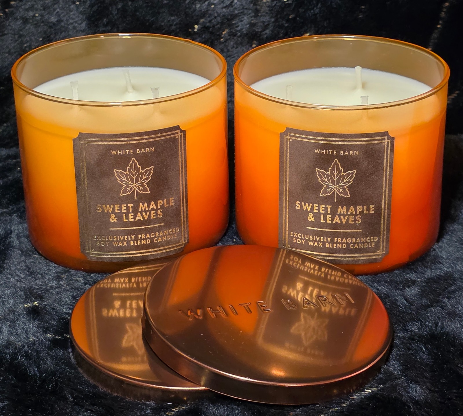 Bath & Body Works Sweet Maple & Leaves Three Wick Candles x2- NEW