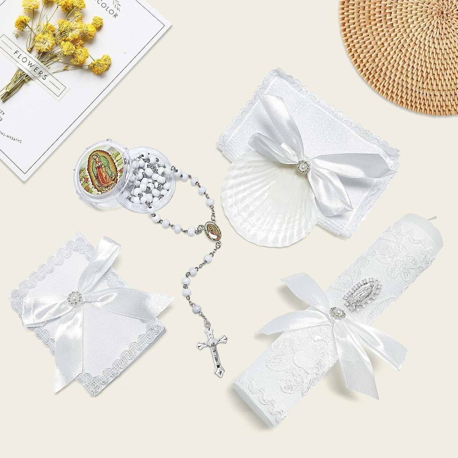Baptism Candle Set for Boys and Girls,5 PCS Baptism Kit Virgen De Guadalupe C…