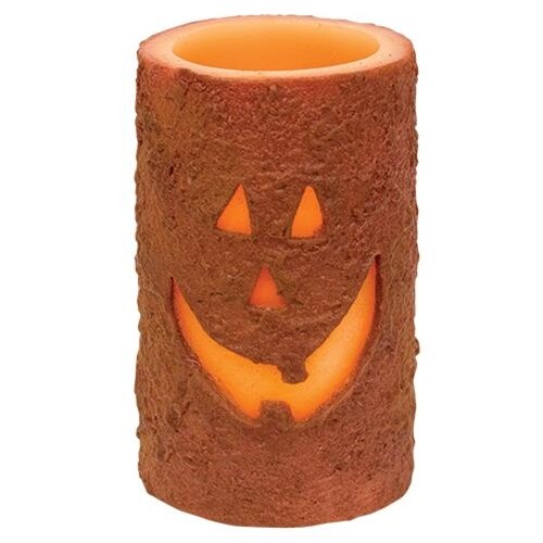 NEW HALLOWEEN JACK O LANTERN CANDLE 5″x3″ PILLAR Style LED Timer Primitive FALL