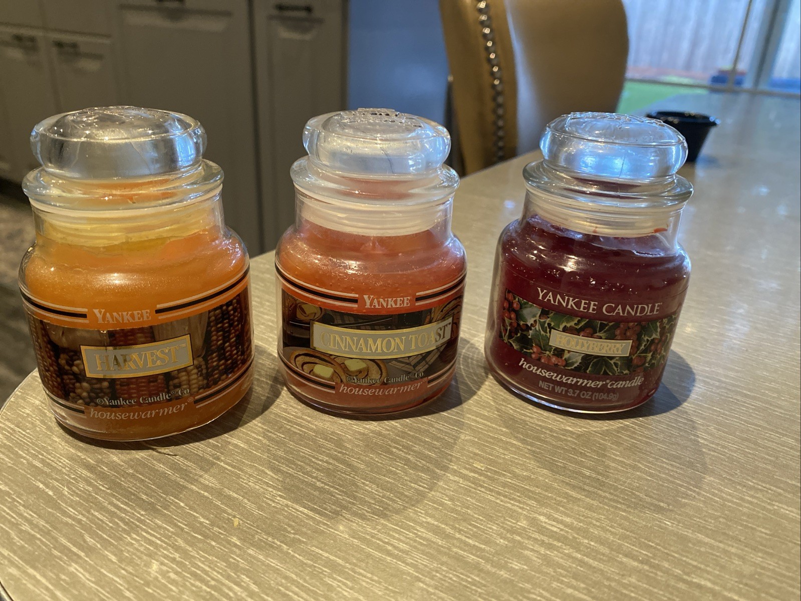 LOT 3 YANKEE CANDLE Harvest Cinnamon Toast Hollyberry 3.7 Oz Jars