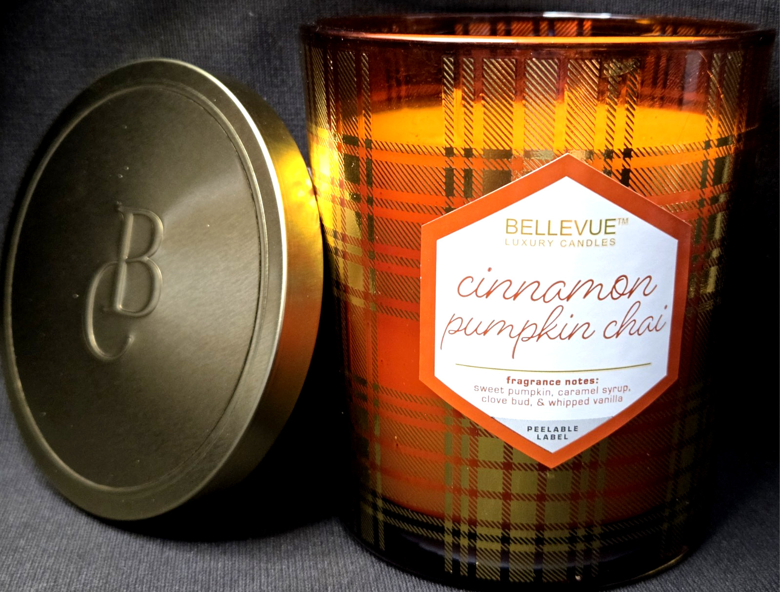 Bellevue Candle Cinnamon Pumpkin Spice Chai Soy Blend 2 Wick Orange Gold 12 Oz