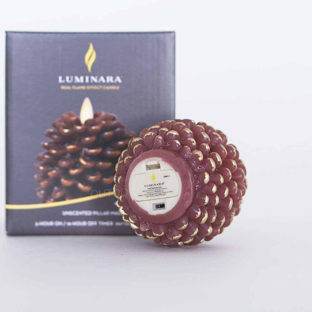 Luminara Flameless Moving Wick Battery Operated Pine Cone Candles Wax Brown