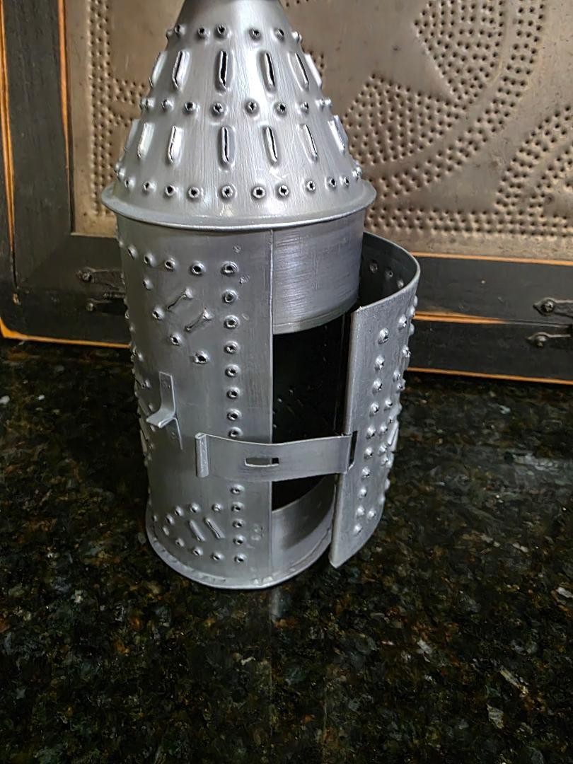 10″ Mini Primitive Antiqued Punched Tin Revere Candle Lantern ~ Home Decor