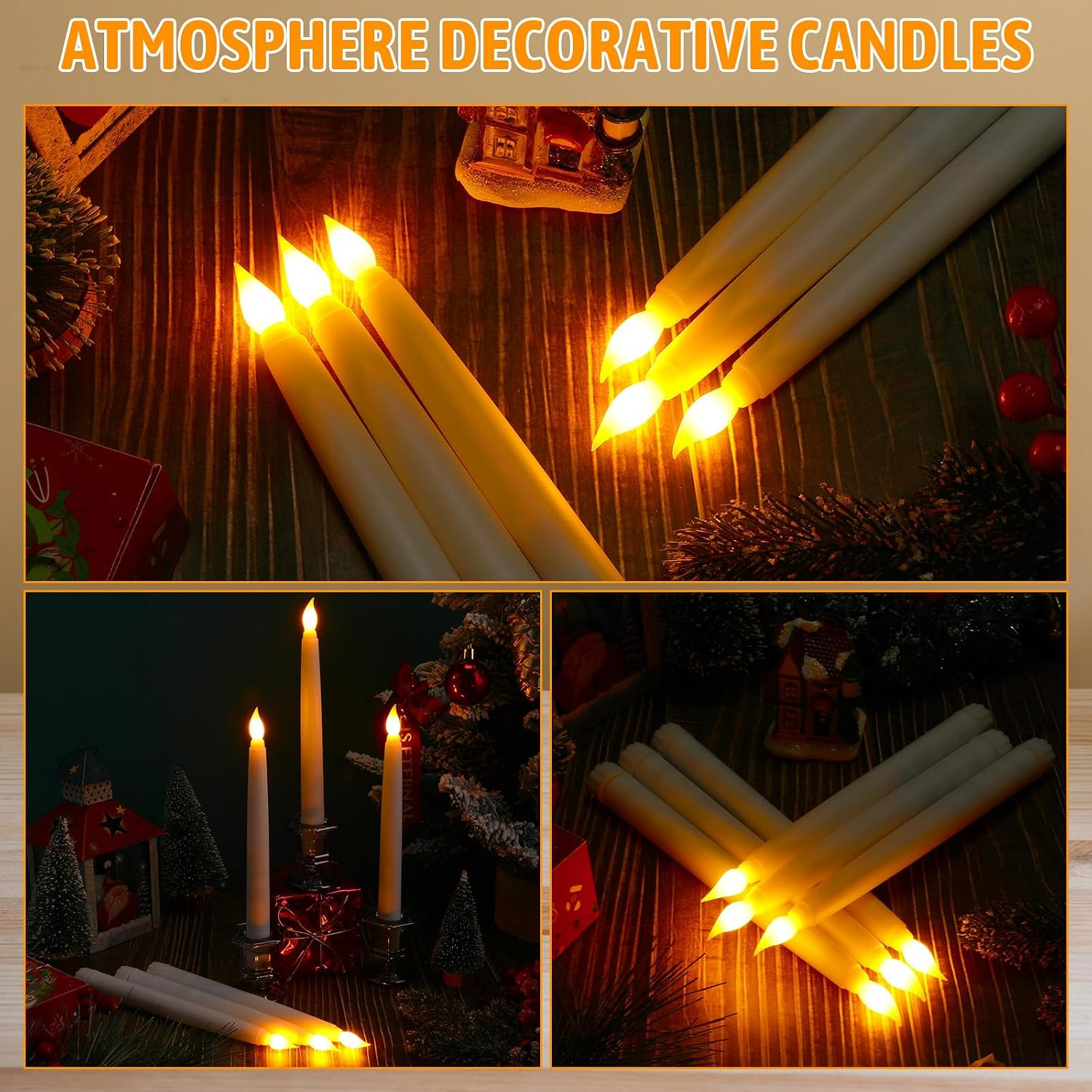 50 Pcs 8.5 Inch White LED Flameless Taper Candles Bulk Battery Operated Taper Ca