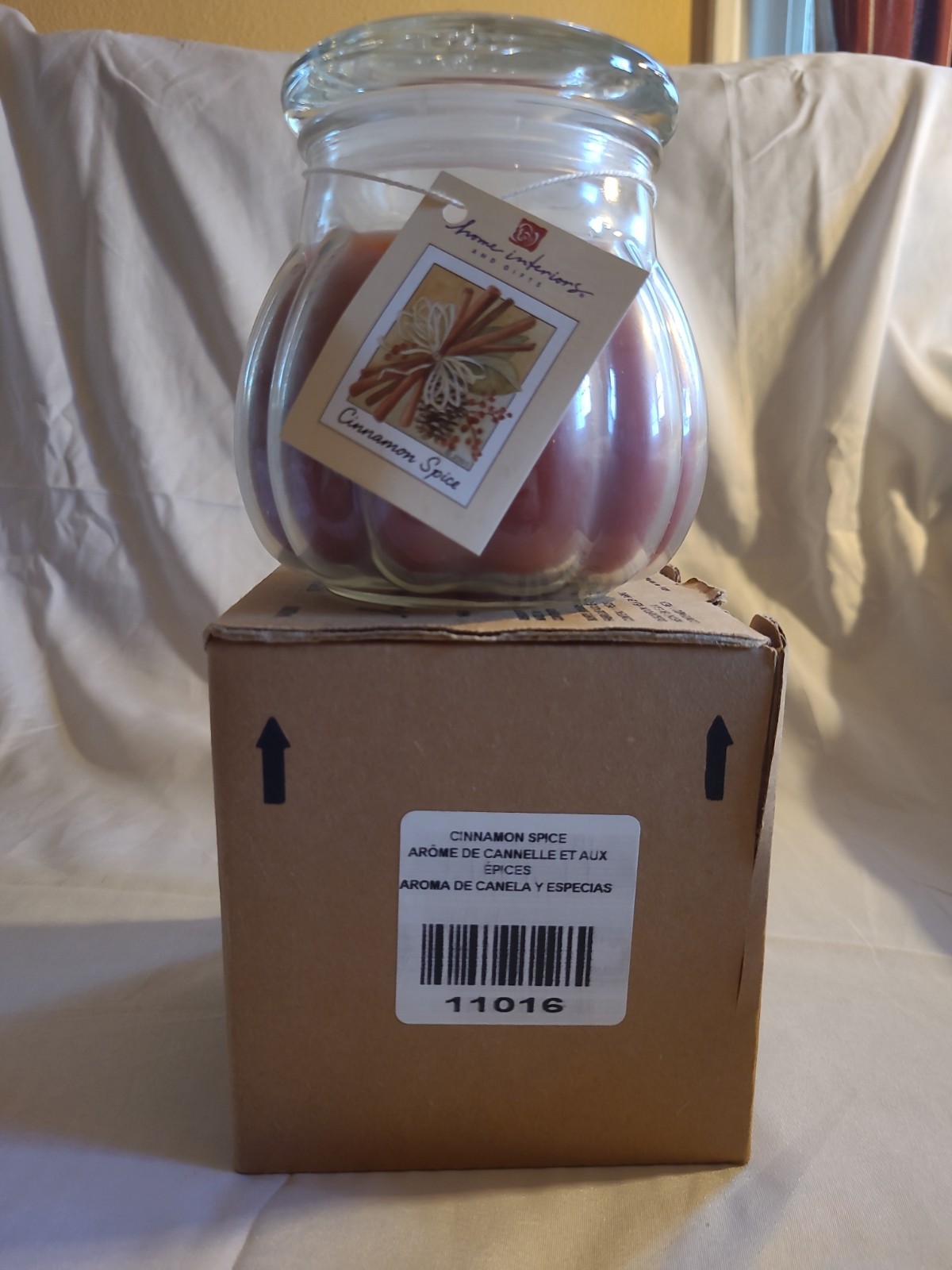 Vintage Home Interiors Contempo Candle Cinnamon Spice Ribbed Glass Pumpkin NIB