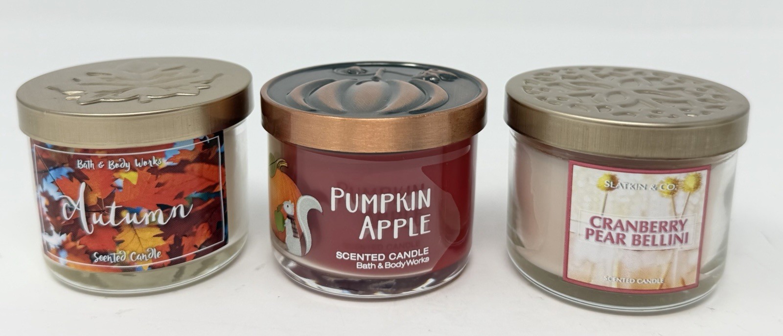 Bath & Body Works Fall Mini Candle Lot- Cranberry Woods, Spiced Cider, Autumn