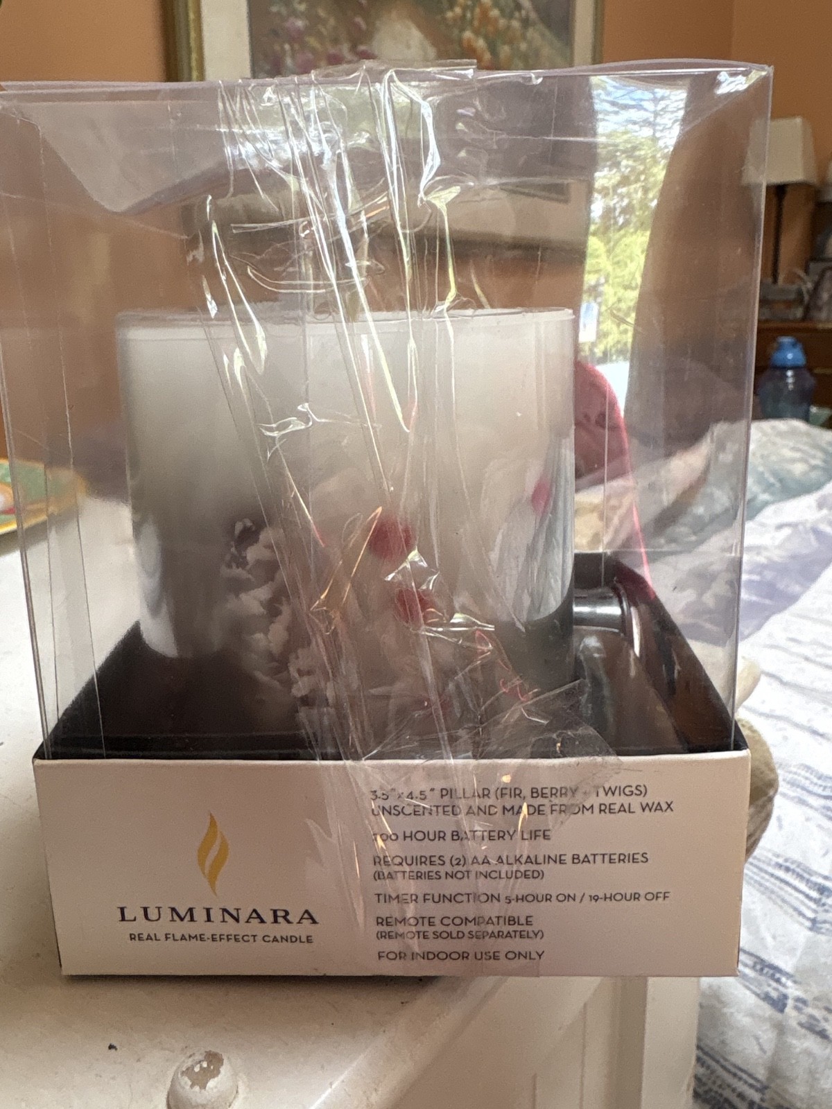 Luminara Embedded Flameless LED Candle – Pillar Berries & Twigs 3.5″ x 4.5″