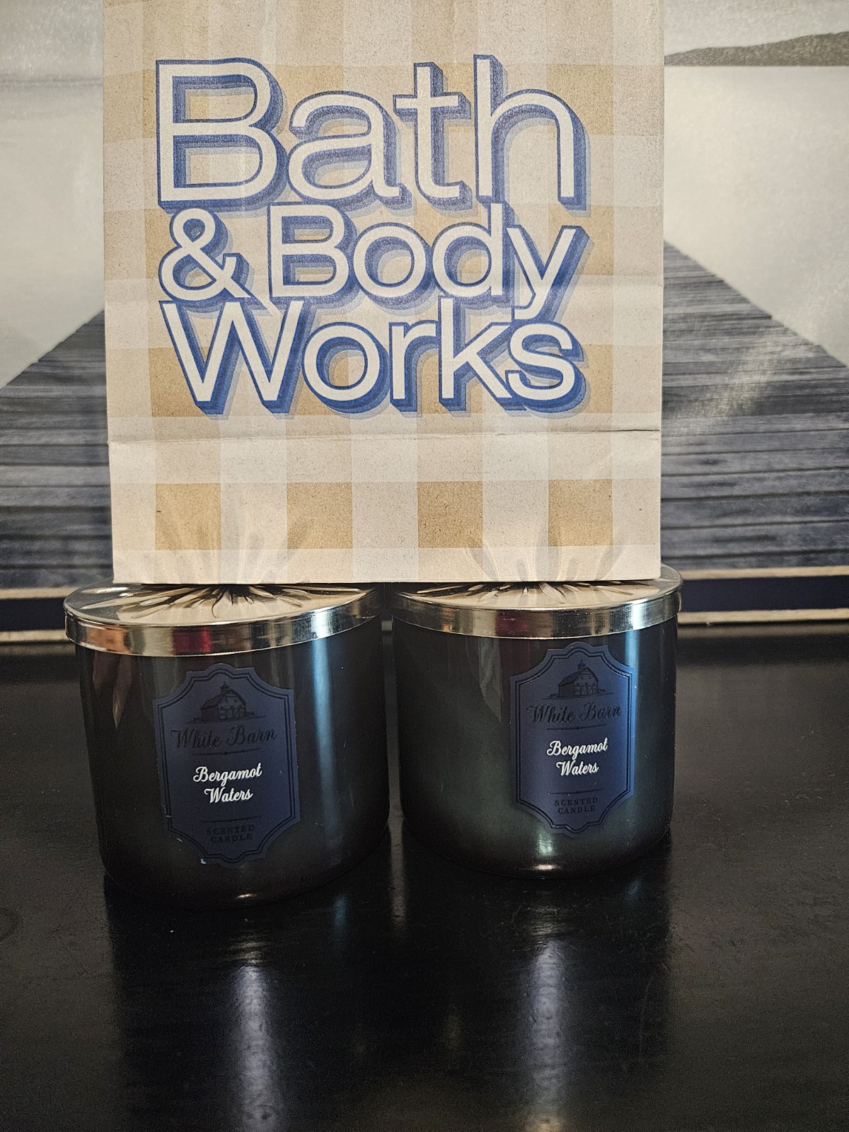 2 NEW White Barn Bergamot Water 3 Wick Scented Candle 14.5oz Bath And Body Works