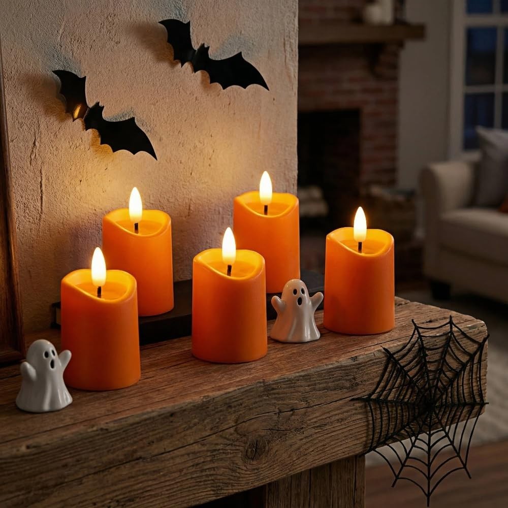 Simplelight Orange Halloween Flameless Votive Candles With Timer Realistic Black